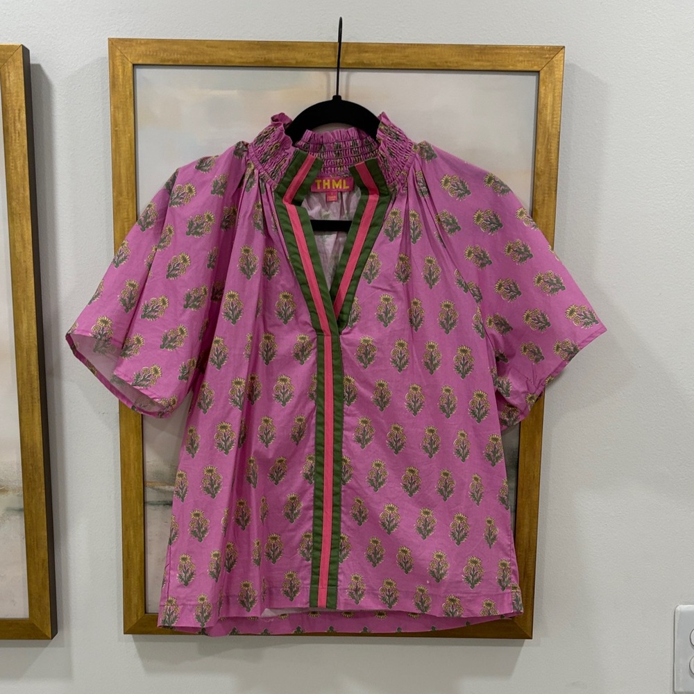 THML Smocked Collar Floral Blouse